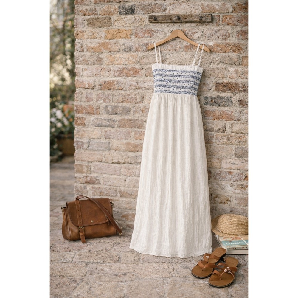 J.Crew Catania Cotton Smocked Maxi Dress XL White Blue Summer Vacation Easy NWT - Picture 14 of 14